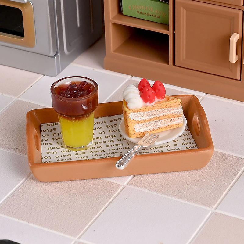 

Miniature Dollhouse Decor Mini Milk Tea Cake With Plate For Kid Pretend Play Toys