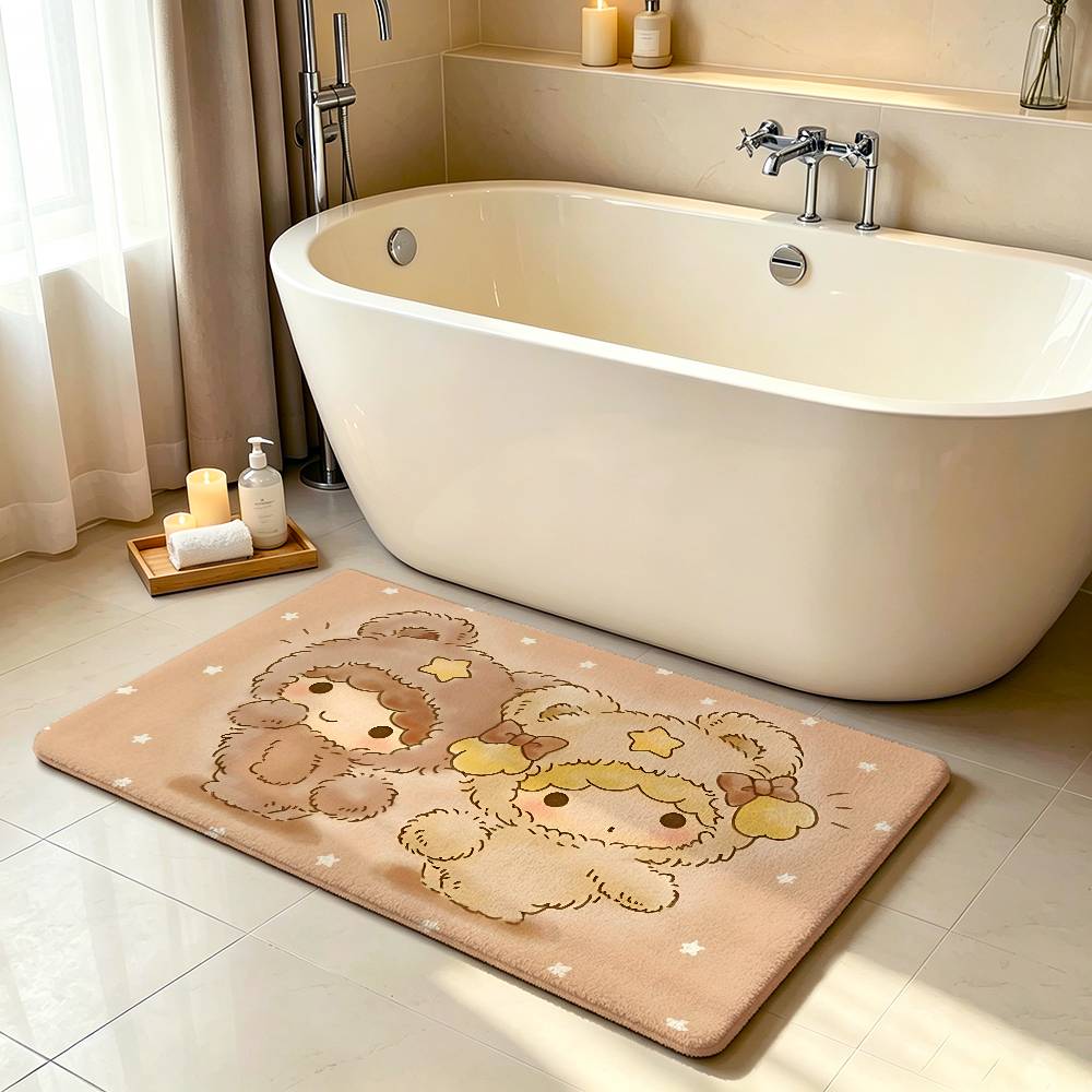 Kawaii L-Little Twin-Stars Carpet Bathroom Anti-slip Mat Door Mat Home Decoration Mat Entrance Door Mat Scratch-resistant Mat