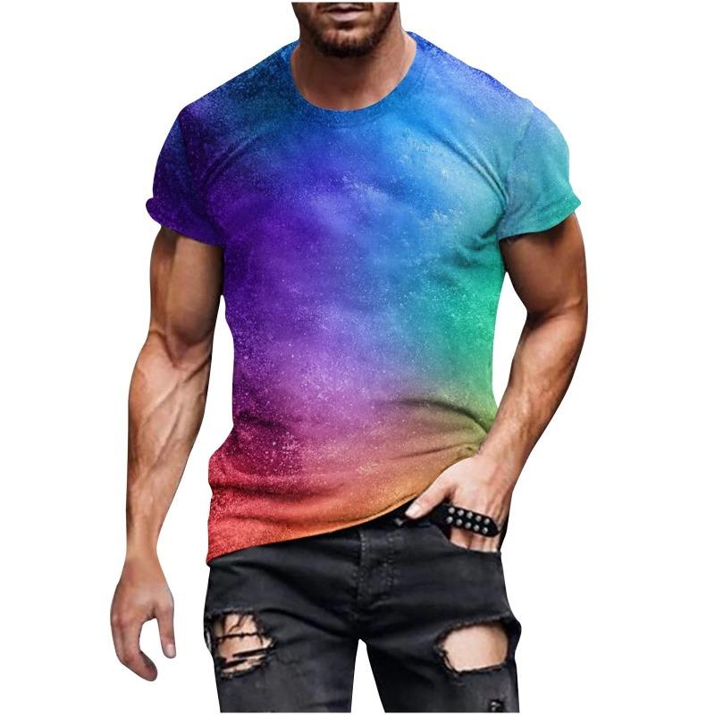 Summer Men's Gradient 3D Digital Printed Short Sleeved Personalized Trend Casual Sports Round Neck Short Sleeved T-Shirts Women’s