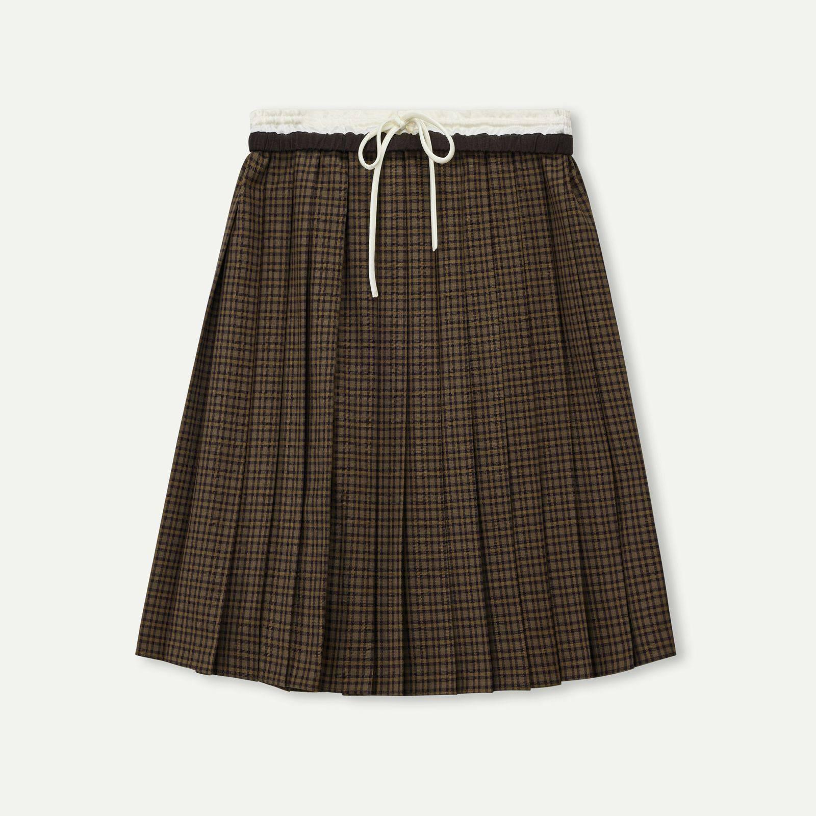 

Classic Plaid Pleated Skirt with Double Waistband and Drawstring for Autumn/Winter Large