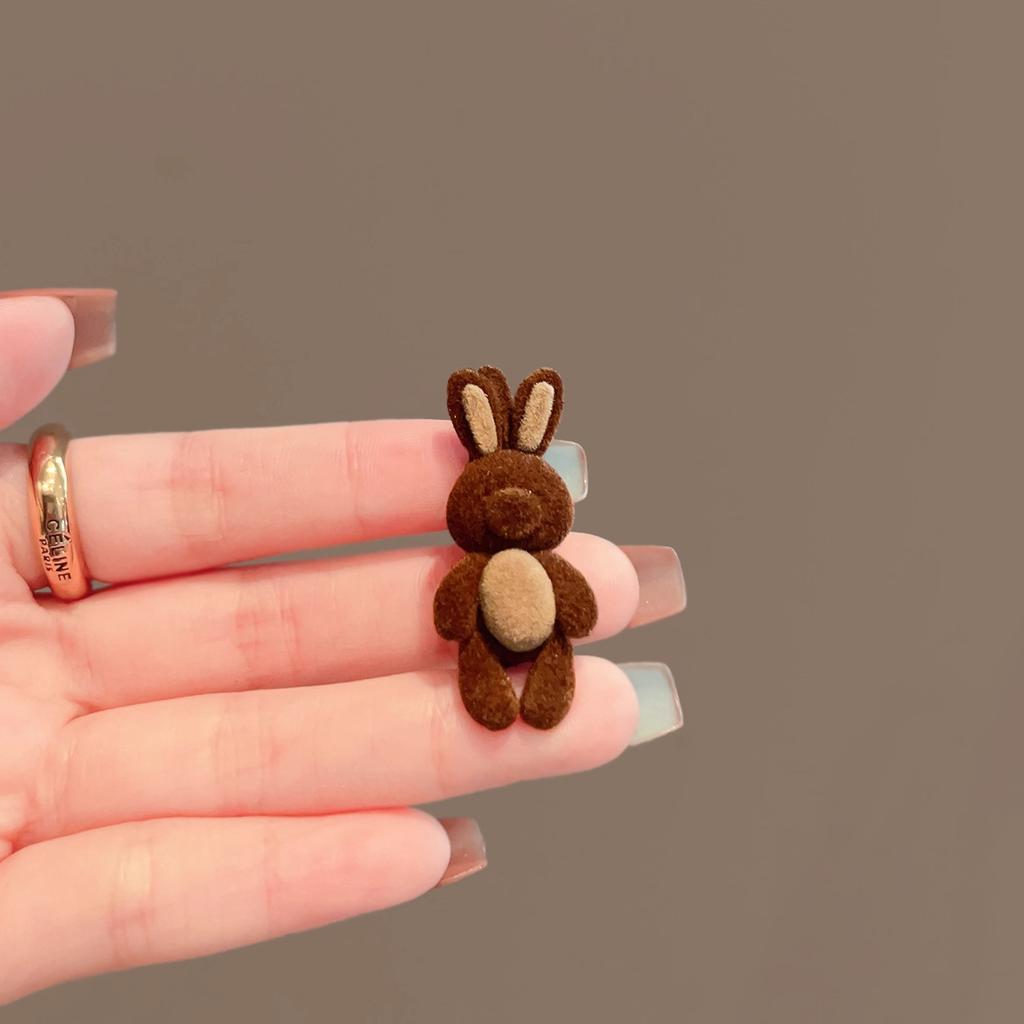 Cute Flocking Cartoon Bear Metal Hairpin for Women Sweet Hair Ornament Side Hair Clip Barrette Girls Hair Accessories