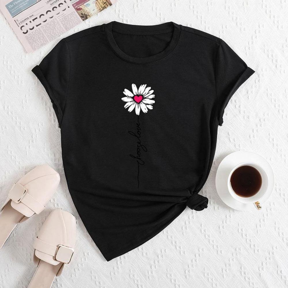 Letní dámské tričko s krátkým rukávem vzor potisk módní ležérní kulatý výstřih pohodlné dámské tričko s krátkým rukávem