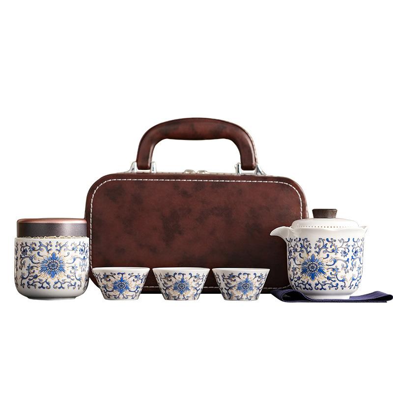 Outdoor Camping Kuaike Cup Travel Tea Set Tianxiang Peony Hand Grab Pot Guochao Dehua White Porcelain Set Company