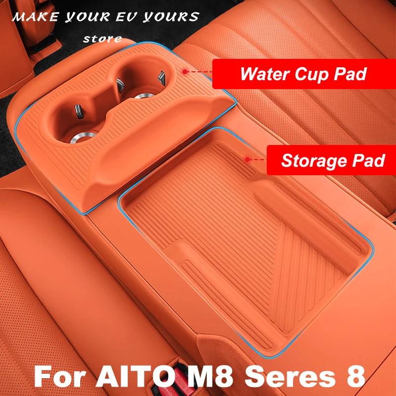 Para AITO M8 Seres 8 2025 Apoio de Braço Traseiro de Silicone Porta-Copo Tapete Protetor Antiderrapante para Copos Pad de Armazenamento Acessórios para Carro