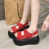 Fashion Platform Beach Shoes Suede Leather Round Head Peep Toe Hook & Loop Thick Bottom Casual Sandals Top Quality