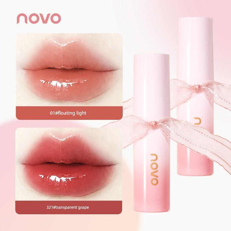 Novo Lip Lacquer Lipstick Mirror Water Light Lip Gloss Non-Fading No Stain on Cup Nude Color Series Student Party Cheap Plain Makeup