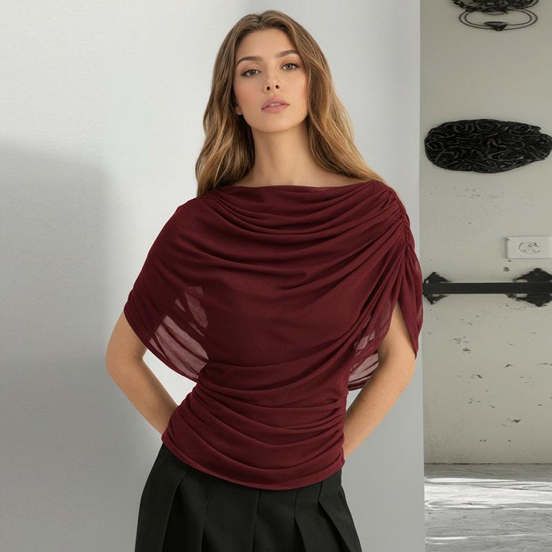 European Style Women's Solid Sleeveless Scarf Collar Top