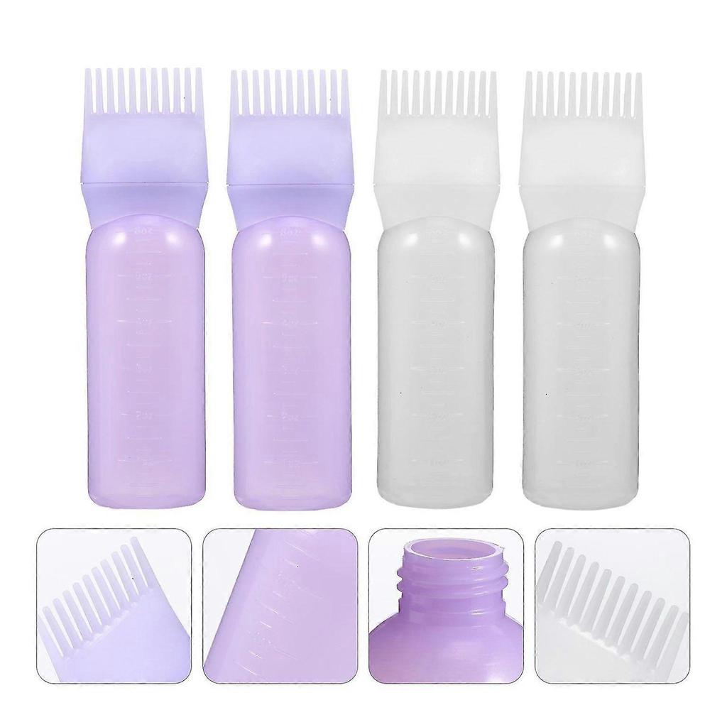 4 Pcs Hair Dye Applicator Bottles with Comb for Easy, Even Hair Color Application At Home - White & Purple