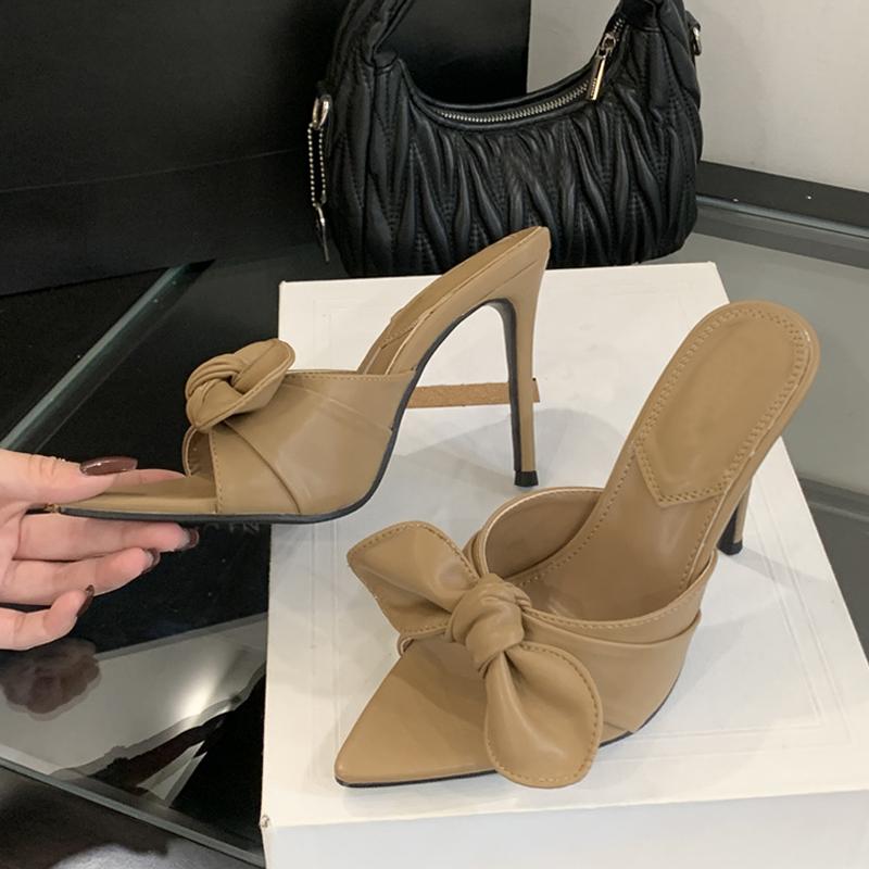 Fashion Liyke Designer Damen PU Leder Schleife Mode Hausschuhe Sexy Spitz Offene Zehen Dünne Hohe Absätze Party Abschlussballschuhe Damen Sandalen