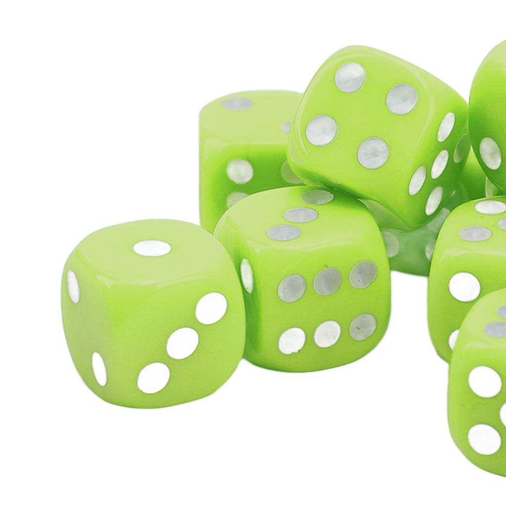 30PCS Dice Set 16MM Plastic 6 Sided Round Corners Dice Cubes for Table Games Board Games Light Green