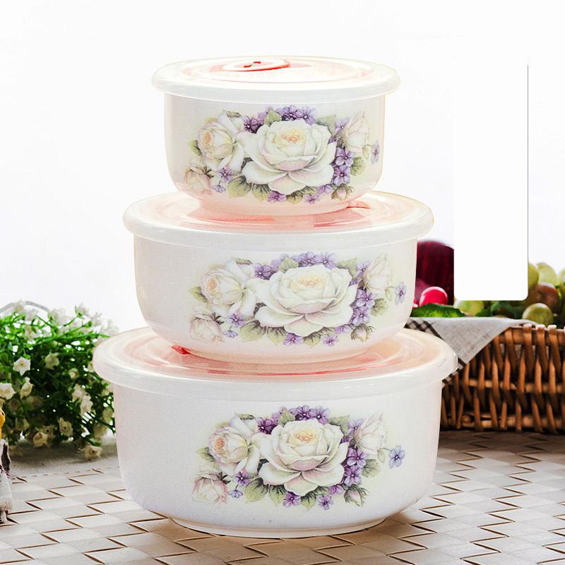 Three-piece Set, Bone China Food Container, Ceramic Salad Bowl, Lunch Box , Kitchen Ceramic Bowl Sets, Porcelain Mixing Bowl