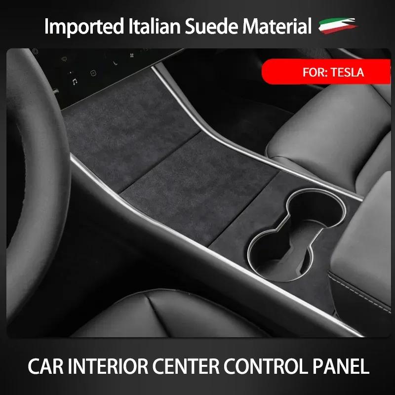 For Tesla Model 3   Top Suede Car Central Console Gear Shifter Panel Modifed Decorative Cover Pad Sheath Shell Sticker
