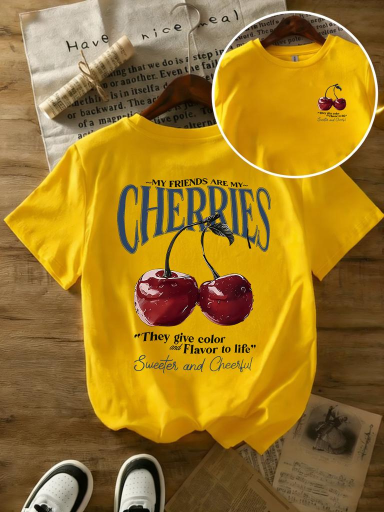 Summer Sweeter Cherries Prints T-Shirts Womens T Shirts Basic O-Neck Short Sleeve Tops Casual Woman Clothes