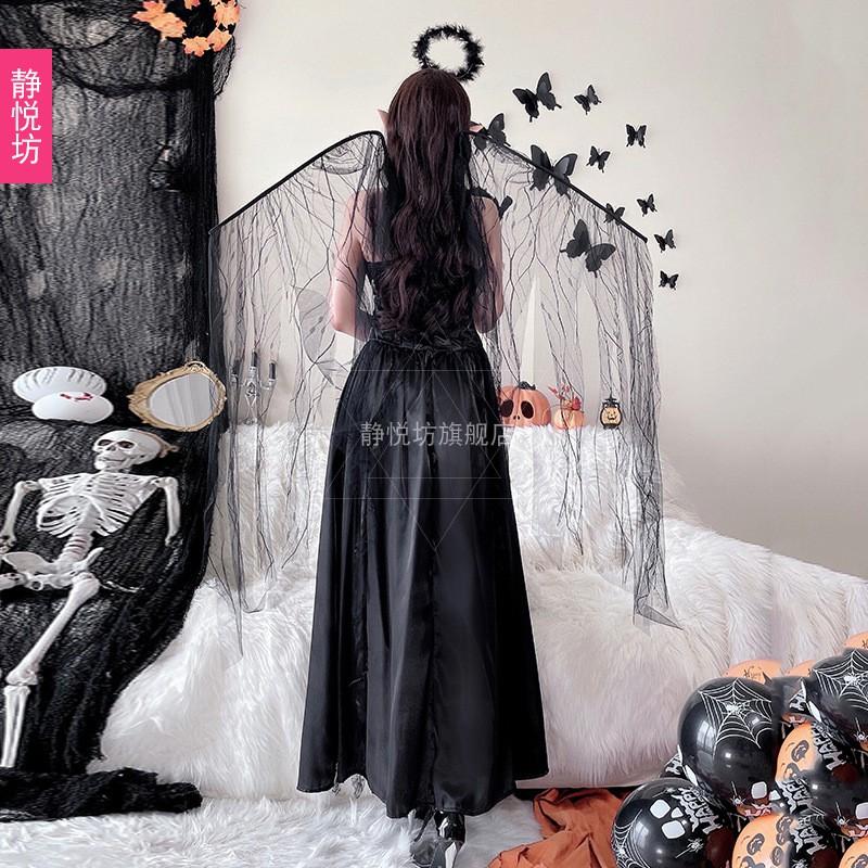 Gothic Angel Witch Skeleton Vampire Queen Costume Women Cosplay Dress With Wings Headpiece Gloves