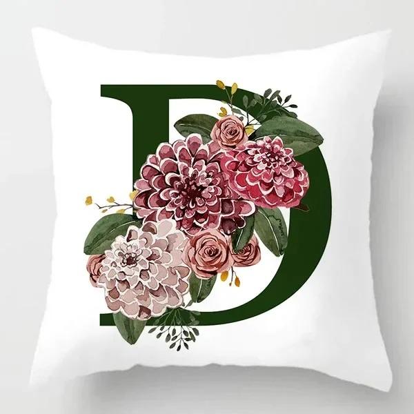 Grüner Buchstaben Floral Kissen Druck Kissenbezug Zuhause Schlafzimmer Zimmer Dekoration Wohnzimmer Sofa Kissenbezug 45x45cm