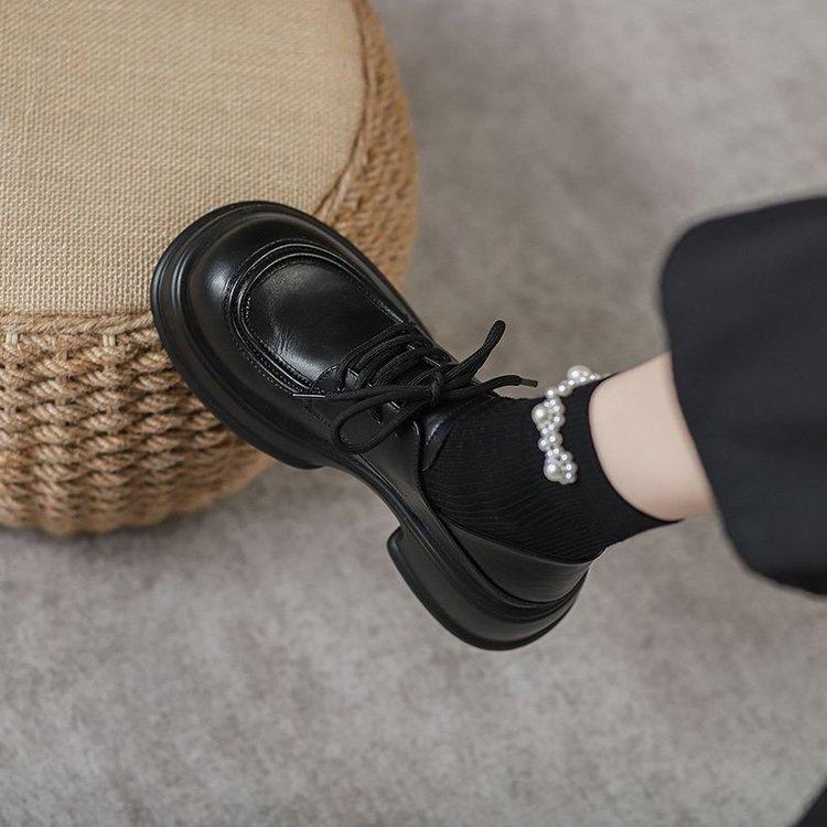 Soft leather platform spring new muffin bottom lace-up single shoes jk British style non-slip small leather shoes