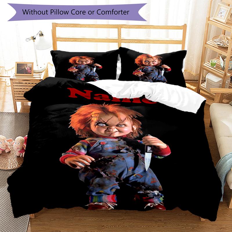 Set de lenjerie de pat Chucky cu nume personalizat 3 buc. Închidere cu fermoar pentru husa de pilotă Include 1 husă de pilotă și 2 fețe de pernă, Moale și confortabil pentru toate anotimpurile.