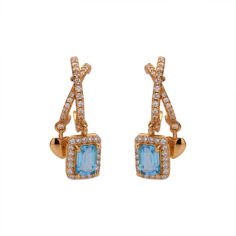 S925 Sterling Silver Natural Colored Treasure, Sugar Cube Stud Earrings, Ear Jewelry Gifts, Light Luxury, Elegant Niche Temperament, High-End Earrings