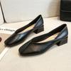 New Women Leather Casual Shoes Chunky Heel Pumps Comfortable OL Slip-on High Heels Shoes Leisure Loafers 33-43