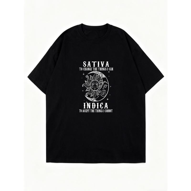 Oversized T Shirt Black Sativa Indica Sun Moon And Stars Graphic Print For Casual Wear