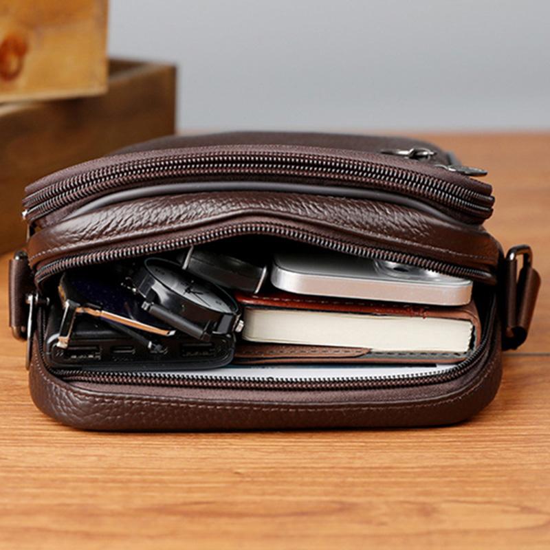 Genuine Cowhide Leather Men Travel Sling Bag Casual Shoulder Crossbody Bags for Male Casual Messenger Bag Satchel Bags