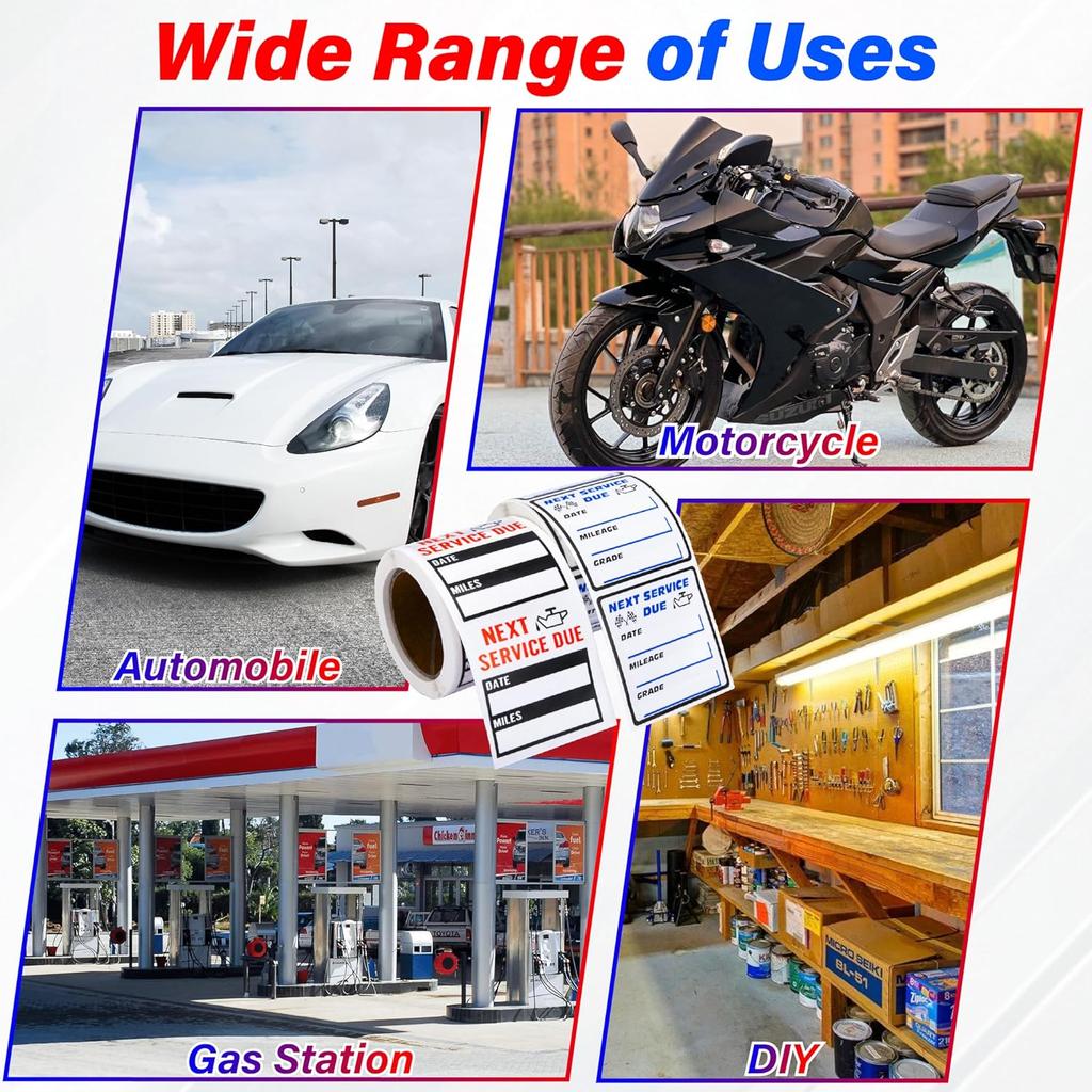 450 PCS Oil Change Stickers For Windshield, 2 Rolls Oil Change Sticker, 2 X 2 Inches Next Service Due Sticker Labels, Removable Vinyl Stickers For