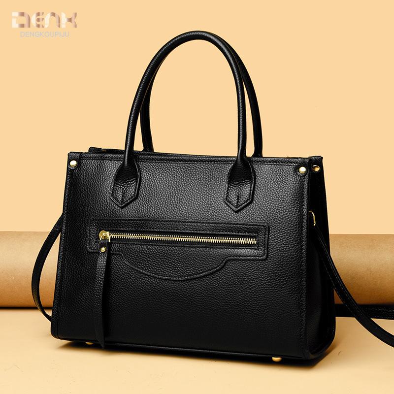 New first-layer cowhide simple and versatile design tote bag large-capacity portable messenger bag bag women