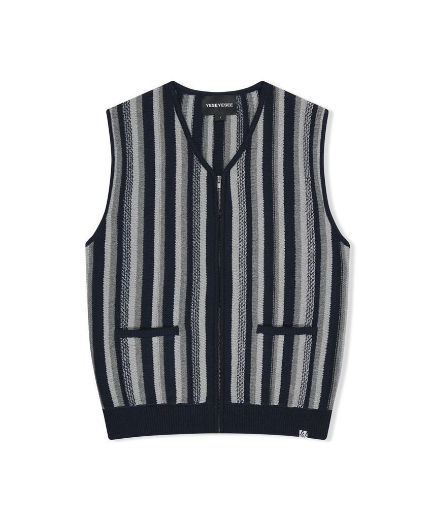 Yeseyesee Stripe Knit Zip-Up Vest Navy