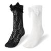 LittleForBig Women's Fishnet Socks (Velvet Bowknot) Floral Print Lolita Socks and Anklet Set, Black & White
