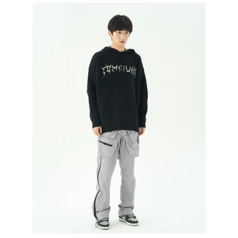 Y2K Harajuku Свободные свитера с капюшоном для мужчин зимой Американский трикотажный свитер любители уличной моды свитер трендовый топ XL чёрный 3750₽