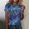 Summer Fashion Women's T-Shirt Peacock Feather 3D Printed Short Sleeve Tops Girl Loose Casual Loose Oversize Outdoor Clothing