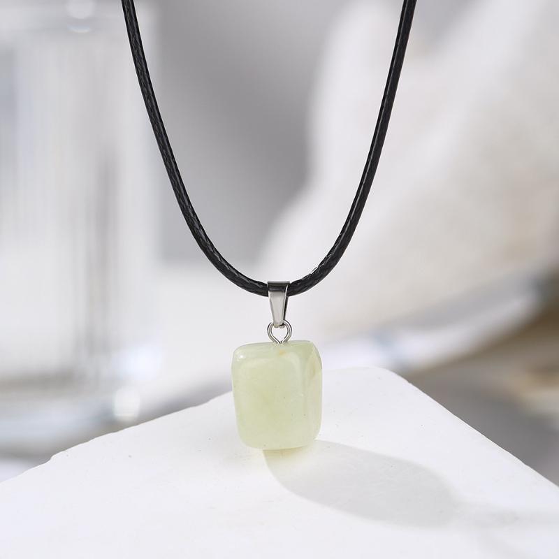 Natural Chakra Crystal Pendant Necklace High Quality Polished Assorted Stones Black Leather Rope Jewelry Gift for Yoga Enthusiasts
