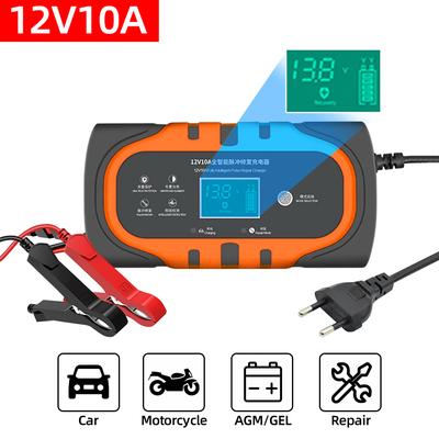 Carregador de bateria inteligente para motocicleta e carro 12V, proteção contra superaquecimento e sobrecarga, com display LCD, acessórios para carregador de carro