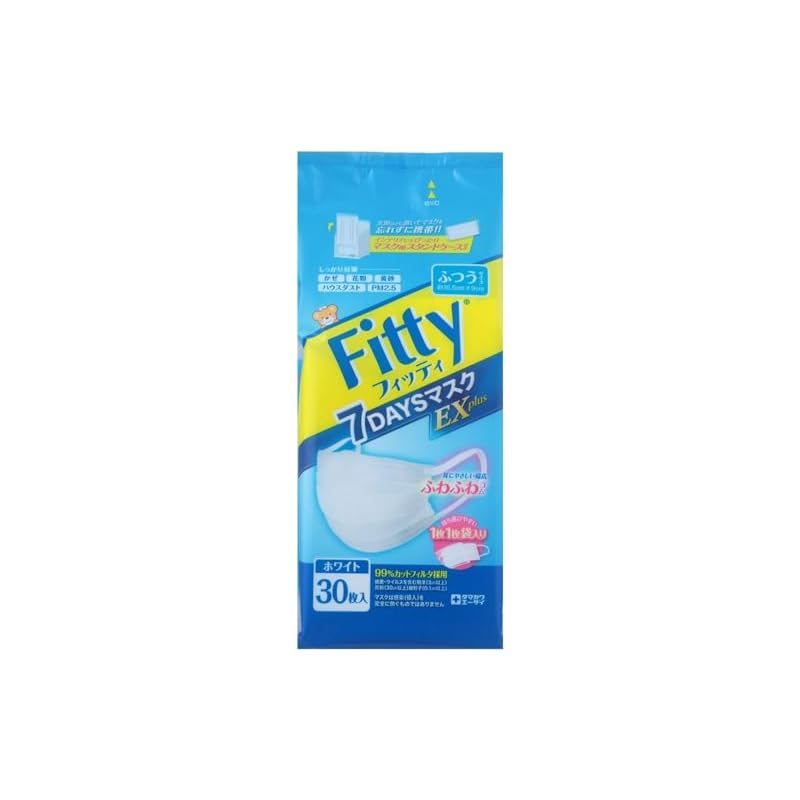 (PM2.5 Compatible) Fitty 7DAYS Mask EX Plus, 30 Pieces, Regular Size, White