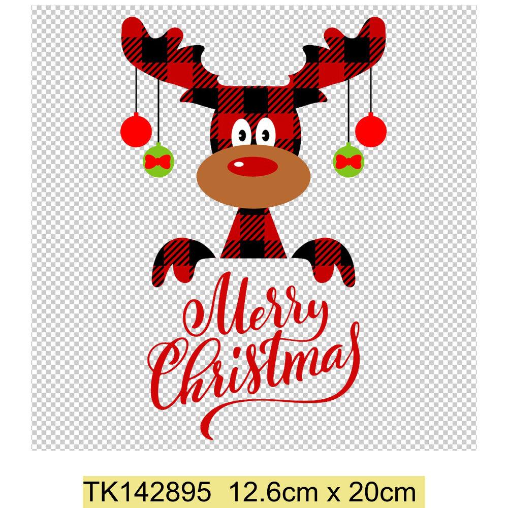 Christmas Tree Deer Heat Transfer Adhesive Patches T-Shirt Appliques Clothes Children's School Bag Decoration Print Holiday Gift