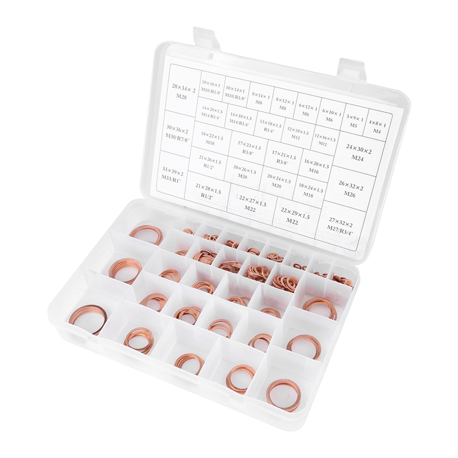 

570pcs 30 Sizes Copper Washers Flat Ring Set Kit with Plastic Box