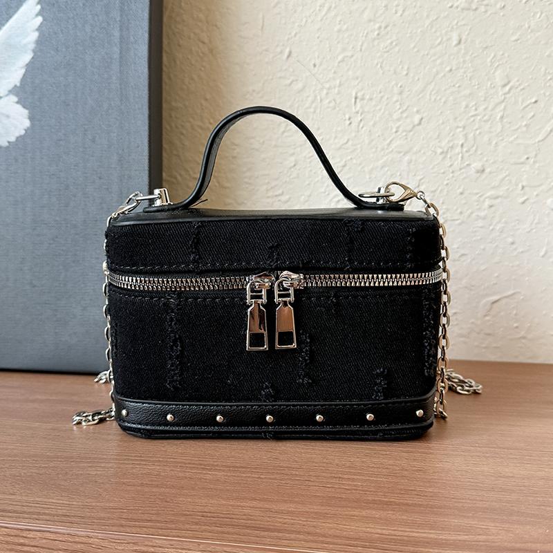 

Французская ретро-сумка-коробка из денима Cool Girl из блесток, джинсовая искусственная кожа, с двойной молнией, цепочка, сумки через плечо, шикарная универсальная сумка