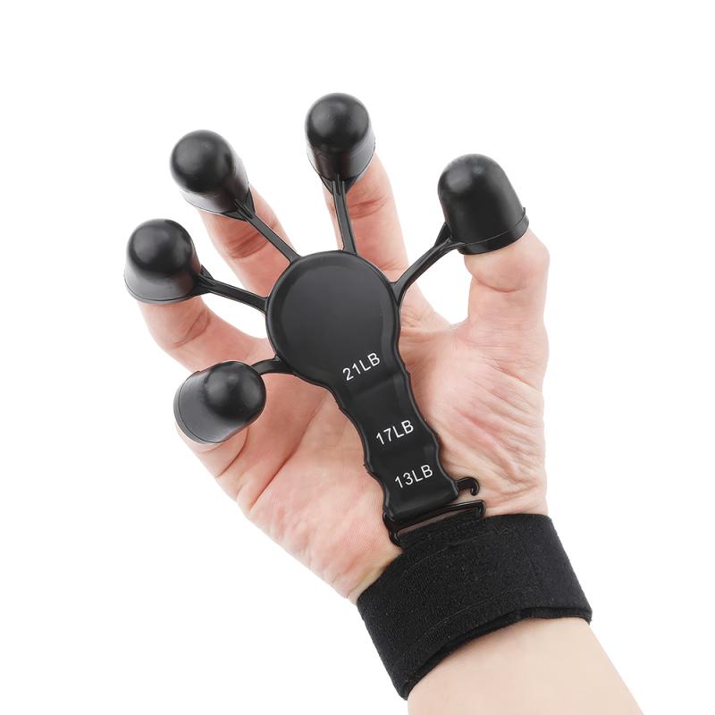 Silicone Finger Grip Strengthener Hand Rehabilitation Exercise Intensity-Adjustable Strengthener Black (Expert)