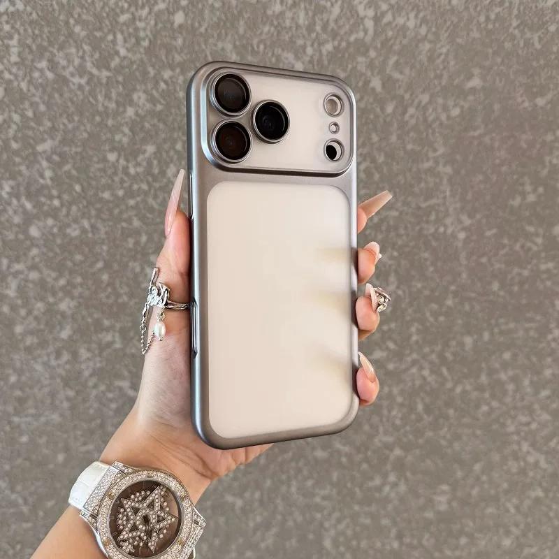 Luxury Matte Transparent Case For iPhone 17 Air 16 Pro Max Plus Plating Frame Lens Film Protection Anti-fall PC Hard Clear Cover
