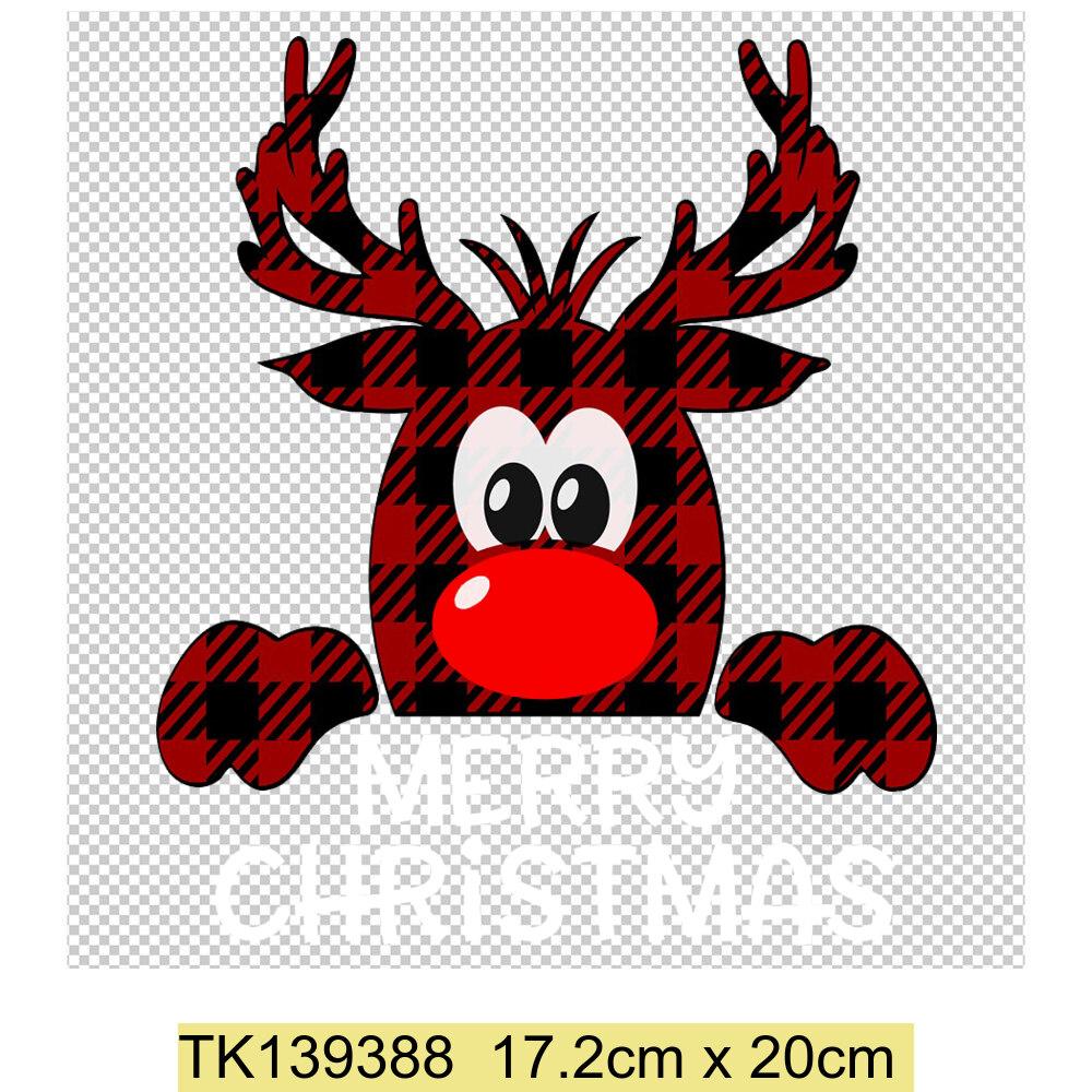 Christmas Tree Deer Heat Transfer Adhesive Patches T-Shirt Appliques Clothes Children's School Bag Decoration Print Holiday Gift