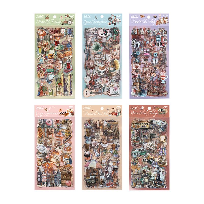 Transparent Waterproof Retro PET Stickers for DIY Journals and Children's Stationery