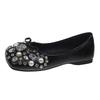 Fashion Crystal Pearl Women Square Toe Flats Shoes Bow Loafers Casual Sandals 2025 Trend Sneakers Summer New Cozy Woman Zapatillas Mujer