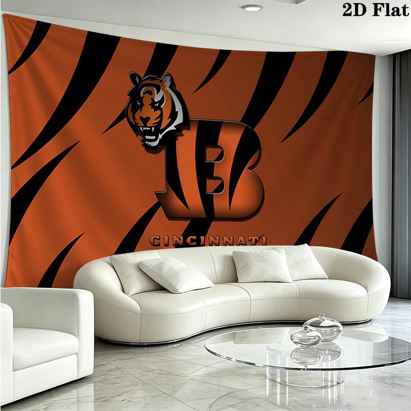 Cincinnati Bengals Logo Wall Tapestry Aesthetic Wall Hanging Printed Fabric Blanket Decorative Tapestries for Bedroom Living Room Home Decor