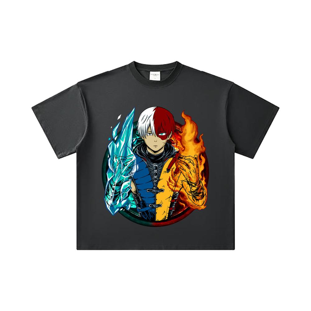 260 GSM Double Yarn 32 Count 100% Cotton My Hero Academia V4 Shoto Print Unisex Heavy Cotton T Shirt