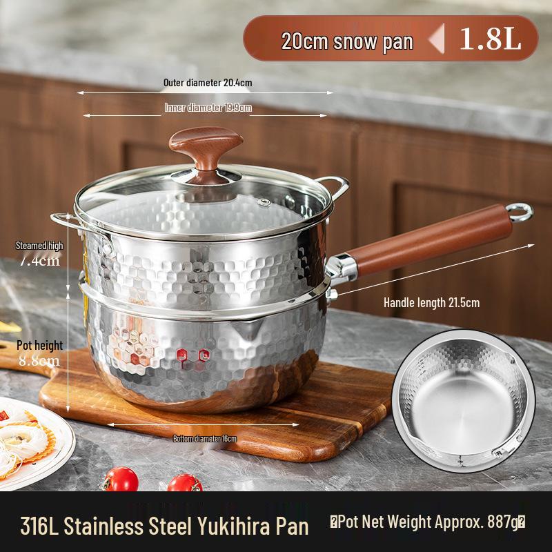 316L Stainless Steel Non-stick Yukihira Pan - Thickened Milk and Baby Food Pot for Induction Cookers, Steaming, Boiling, and Soup