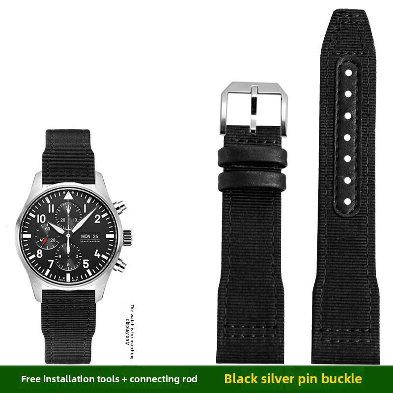For IWC Pilot Nylon Genuine Leather watch band for IWC Mark 18 Balack Aces Portuguese original style woven canvas strap Bracelet