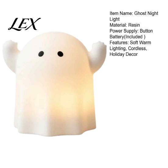 Simple Operation for Children Cute Resin Ghost Night Light Bedroom, Decorative Warm LED Lamp Indoor Holiday Lighting Halloween Party Desk Decor,