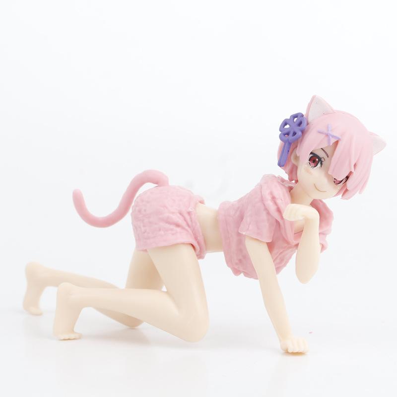 2pcs Anime Re:Life in A Different World From Zero Rem Ram Kawaii Cat Action Figures Model Doll Collection Toy Gift