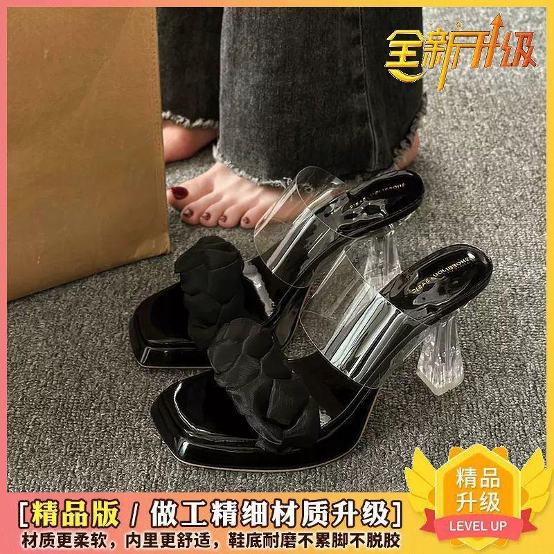 

Women s slippers go out in the summer of 2025, the new super hot fashion versatile small high-heeled fairy style one-word drag tide 40