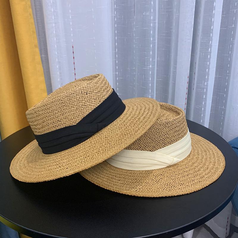 

Summer hat women s tide hand-woven British concave hat shading holiday beach big edge sun straw hat Adult (56-58cm) зелений